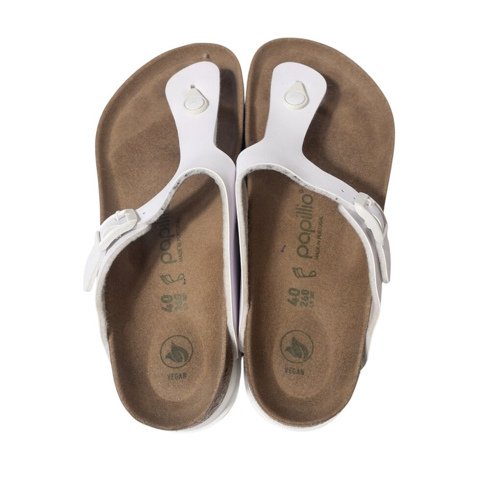 Papillio Birkenstock Gizeh Big Buckle White Sandal SZ 9.5 Beach Summer Vacation